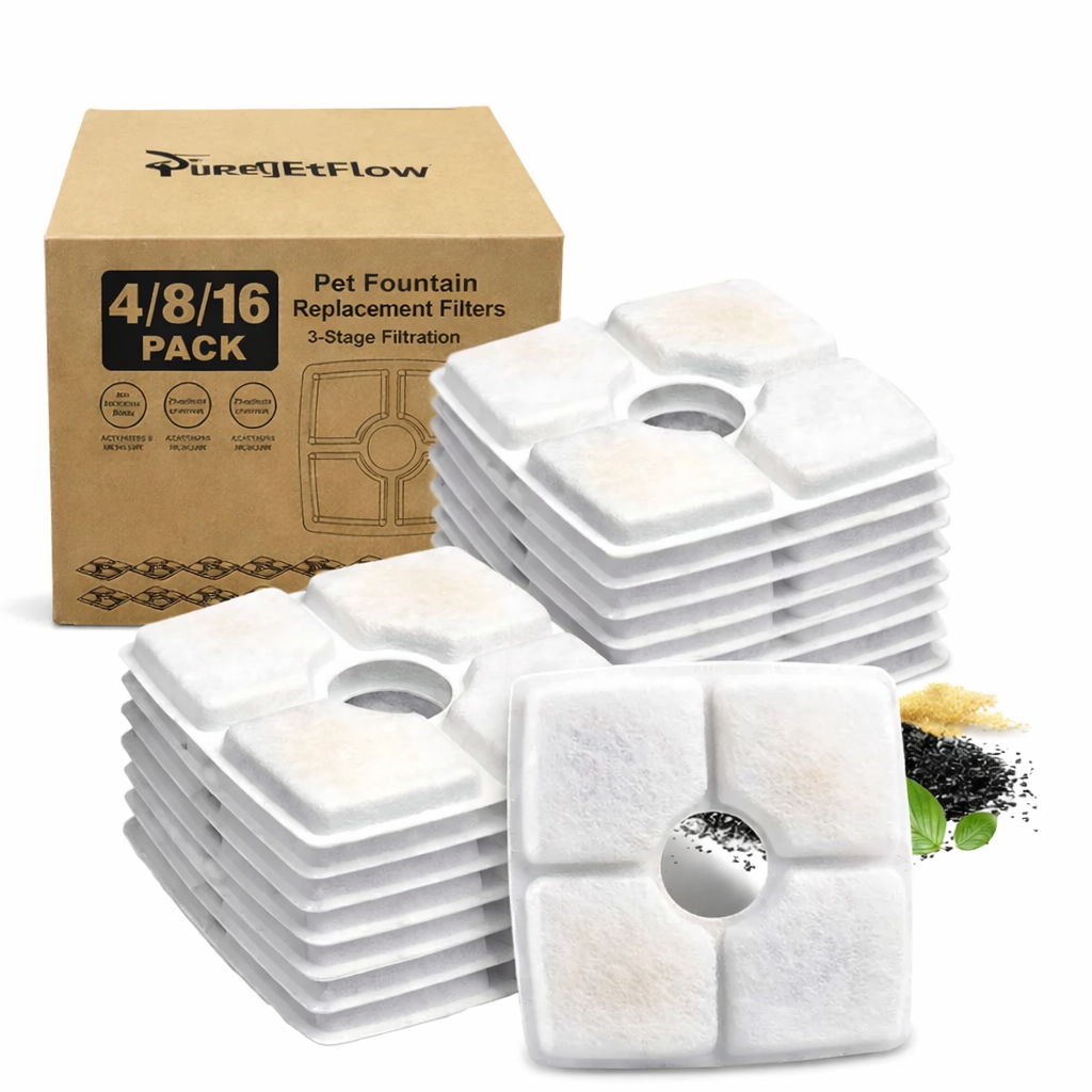 Cat & Dog Water Fountain Replacement Filters – Square Activated Carbon Filter for Veken & 2.5L Pet Fountains (4/8/16 Pack)
