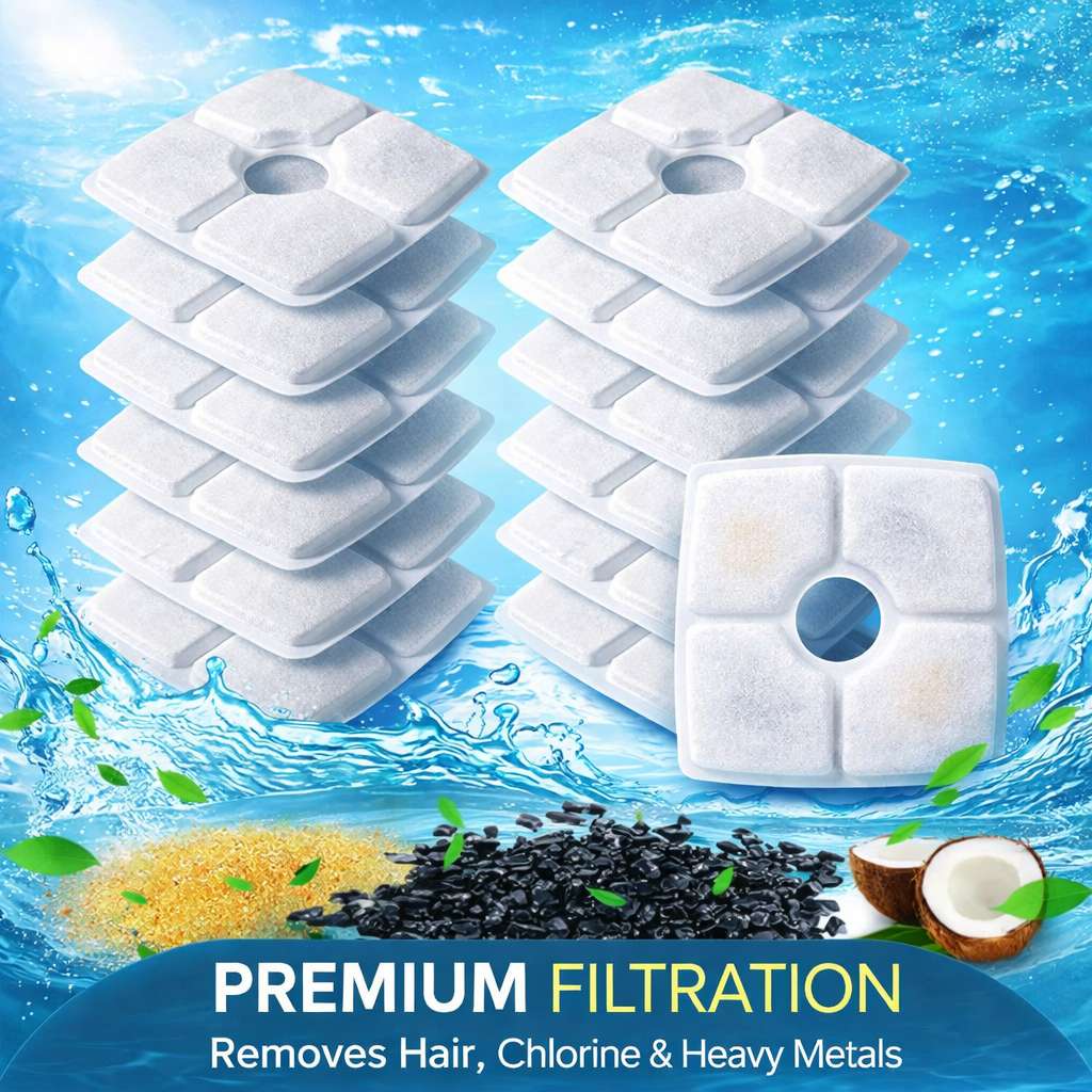 Cat & Dog Water Fountain Replacement Filters – Square Activated Carbon Filter for Veken & 2.5L Pet Fountains (4/8/16 Pack)